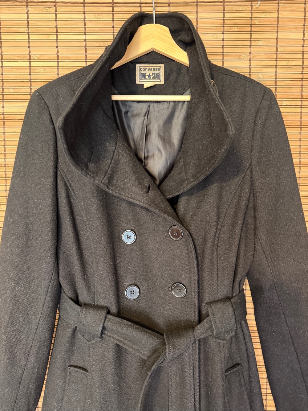 Converse Black Double-Breasted Belted Long Pea Coat - Picture 4 of 7